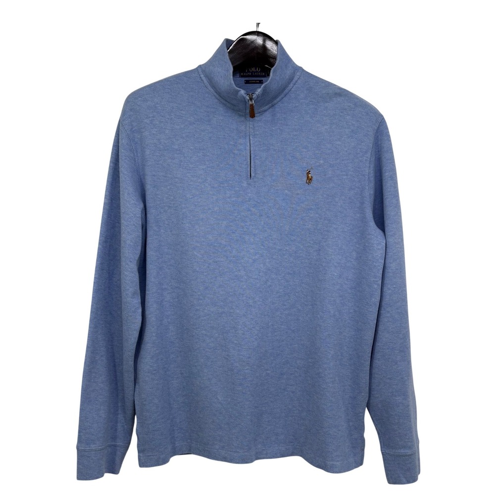 Polo Ralph Lauren Estate Rib Mens Large Blue Heather 1/4 Zip Pullover Sweater